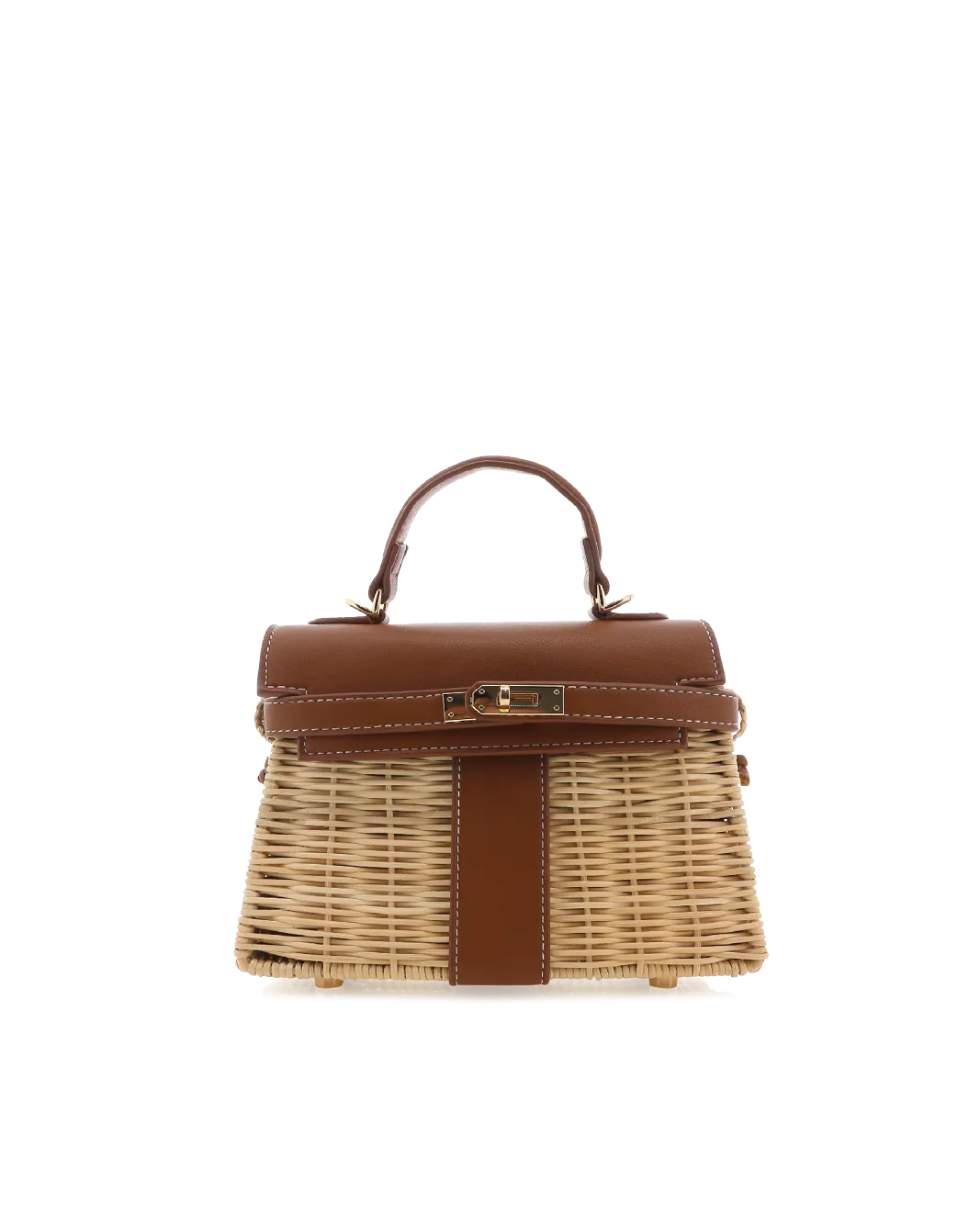 HARIETTE RATTAN HANDLE BAG - RATTAN-TAN