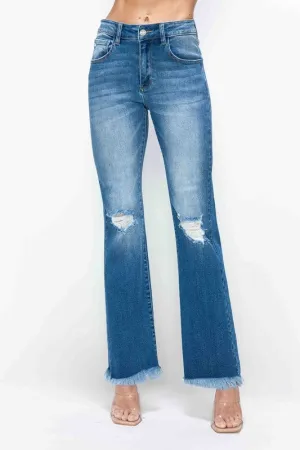 Hazel Blues® |  bytos Raw Hem Distressed High Rise Bootcut Jeans