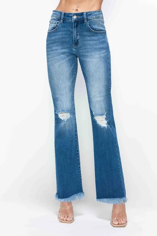 Hazel Blues® |  bytos Raw Hem Distressed High Rise Bootcut Jeans