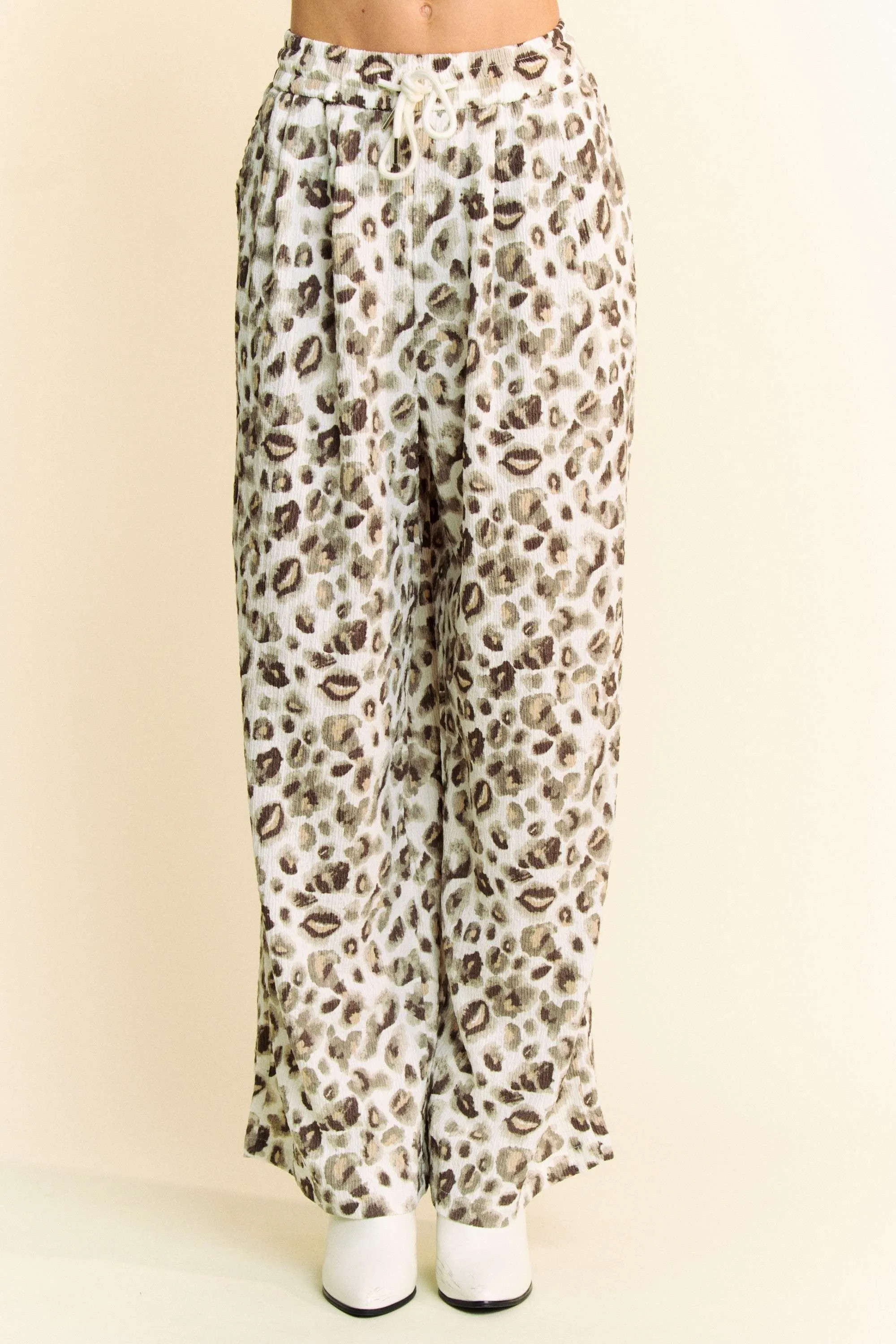 Hazel Blues® |  Davi & Dani Drawstring Leopard Wide Leg Pants