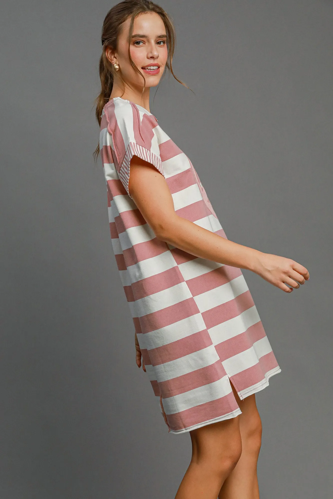 Hazel Blues® |  Umgee Peace Applique Striped Short Sleeve Mini Dress