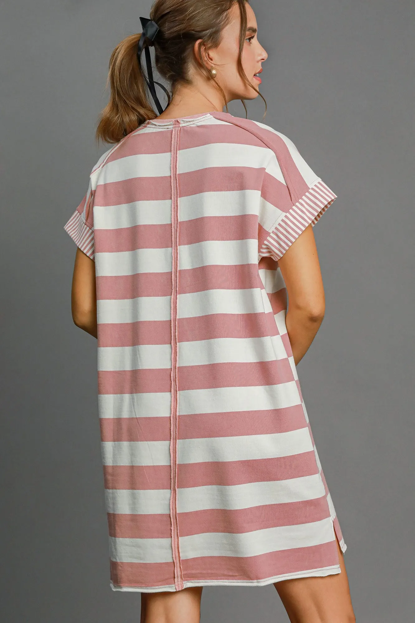 Hazel Blues® |  Umgee Peace Applique Striped Short Sleeve Mini Dress