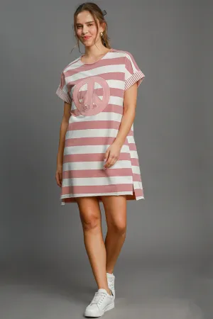 Hazel Blues® |  Umgee Peace Applique Striped Short Sleeve Mini Dress