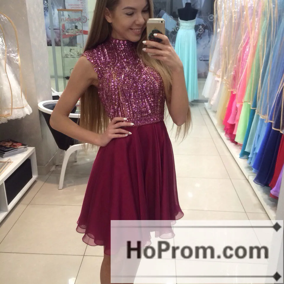 High Neck Sequins Purple Prom Dresses Homecoming Dresses