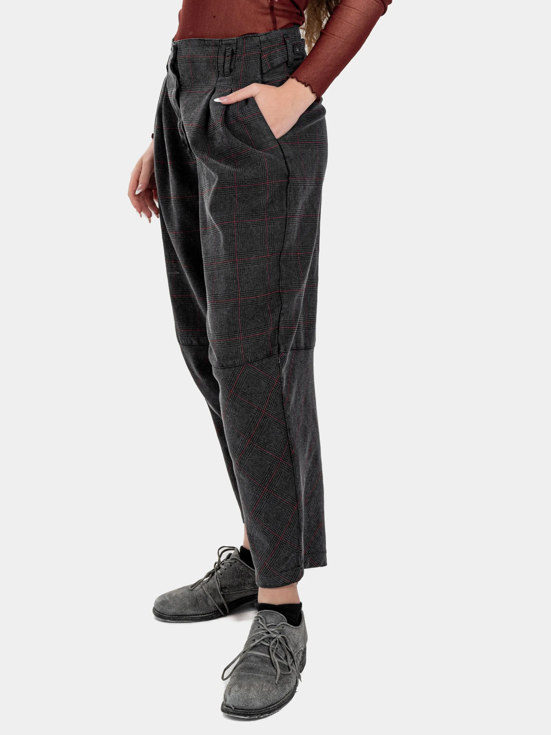 High Waist Cropped Plaid Trousers