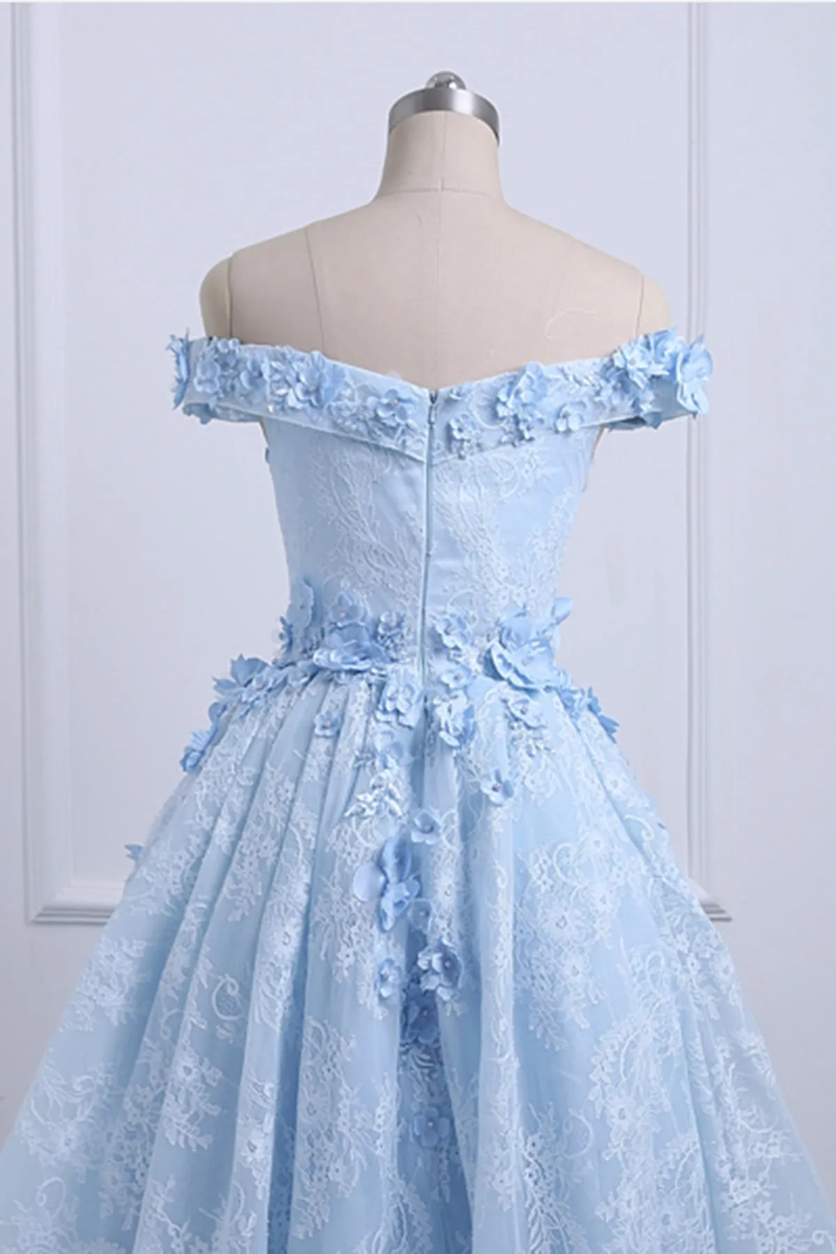 Ice Blue Off Shoulder High Low Party Dresses, Handmade Formal Gowns, Prom Dress