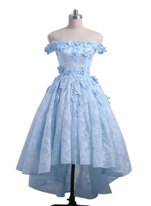 Ice Blue Off Shoulder High Low Party Dresses, Handmade Formal Gowns, Prom Dress
