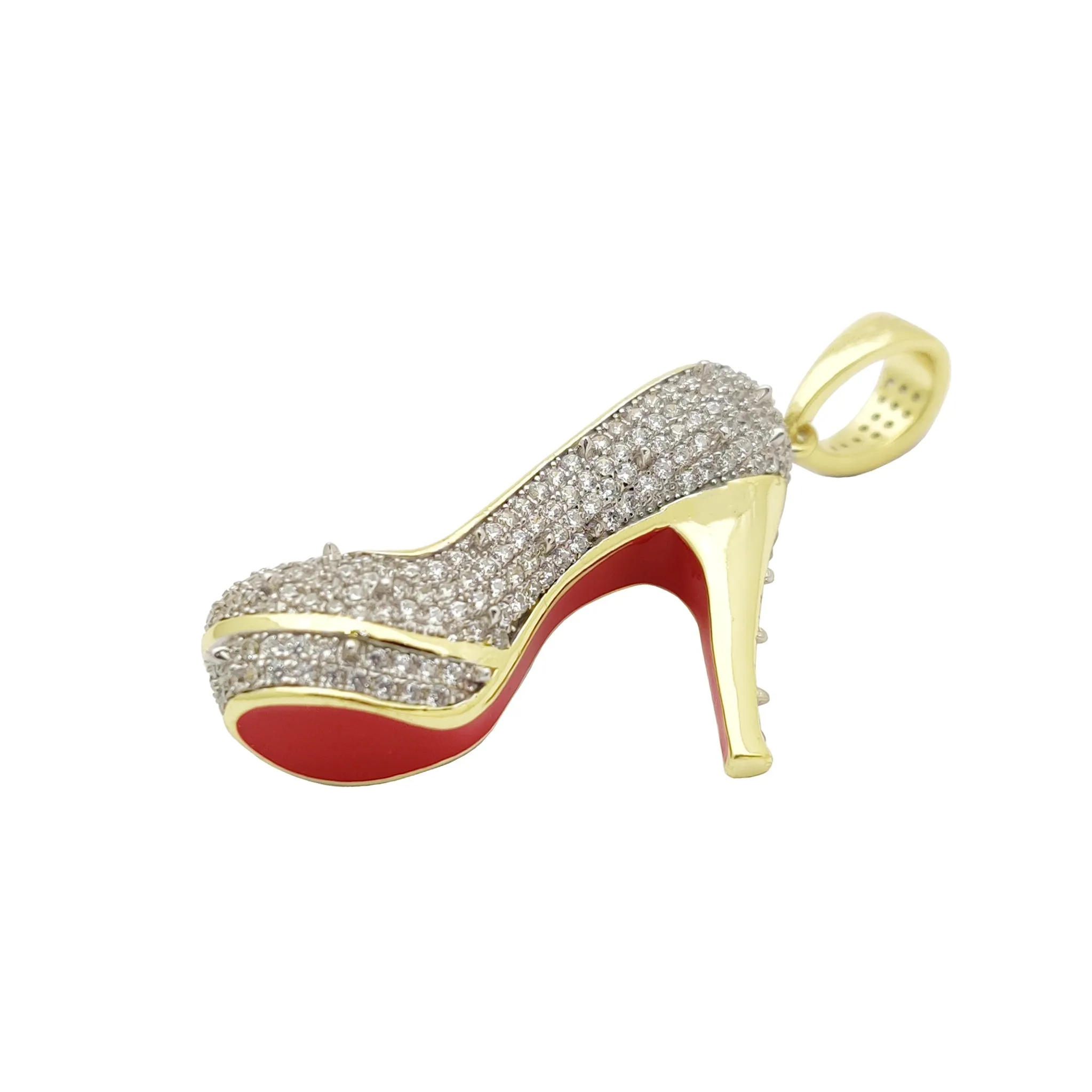 Iced-Out Stiletto/High-Heel Pendant CZ (Silver)