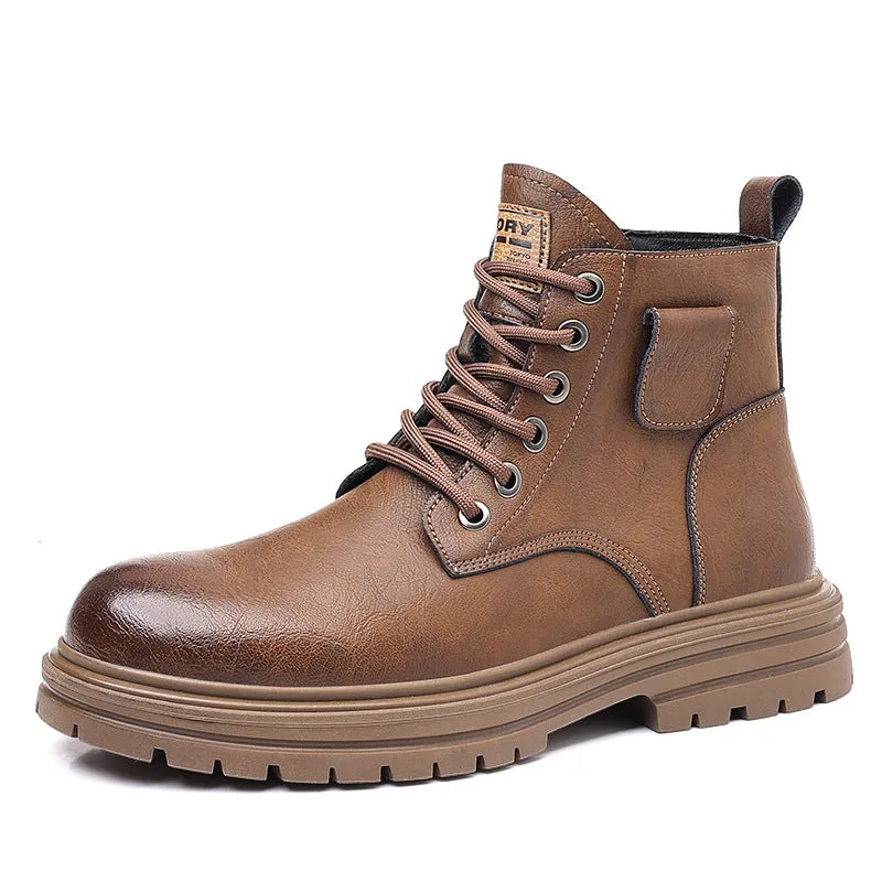 INSTOCK-Men's retro style high top leather shoes Martin boots.