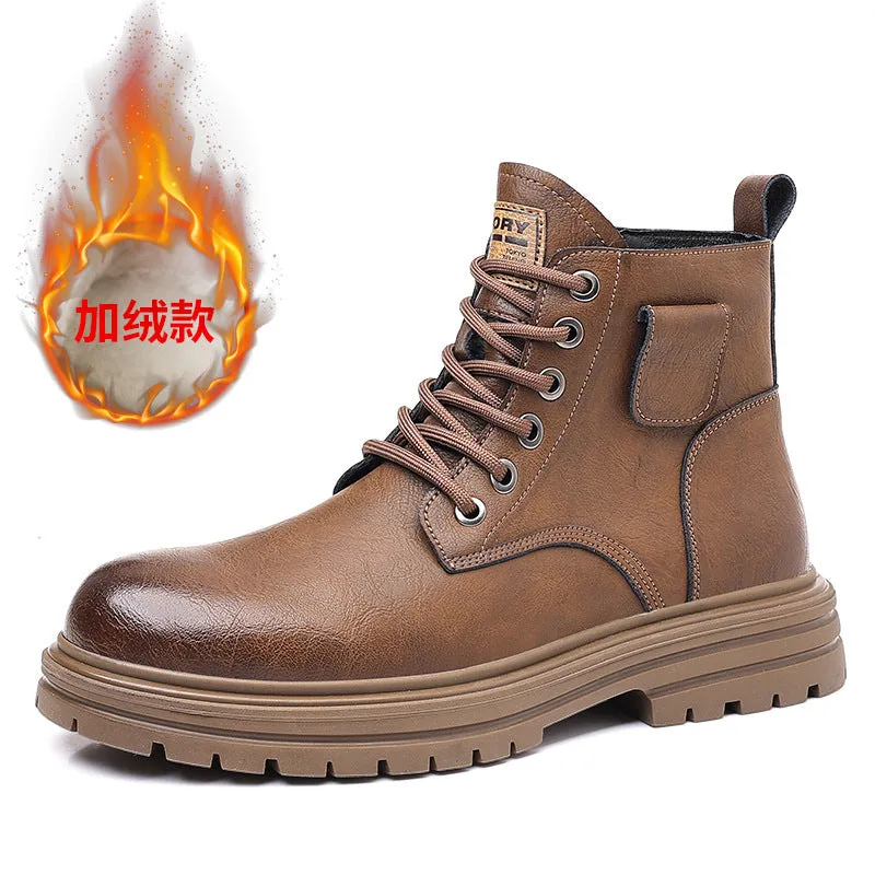 INSTOCK-Men's retro style high top leather shoes Martin boots.