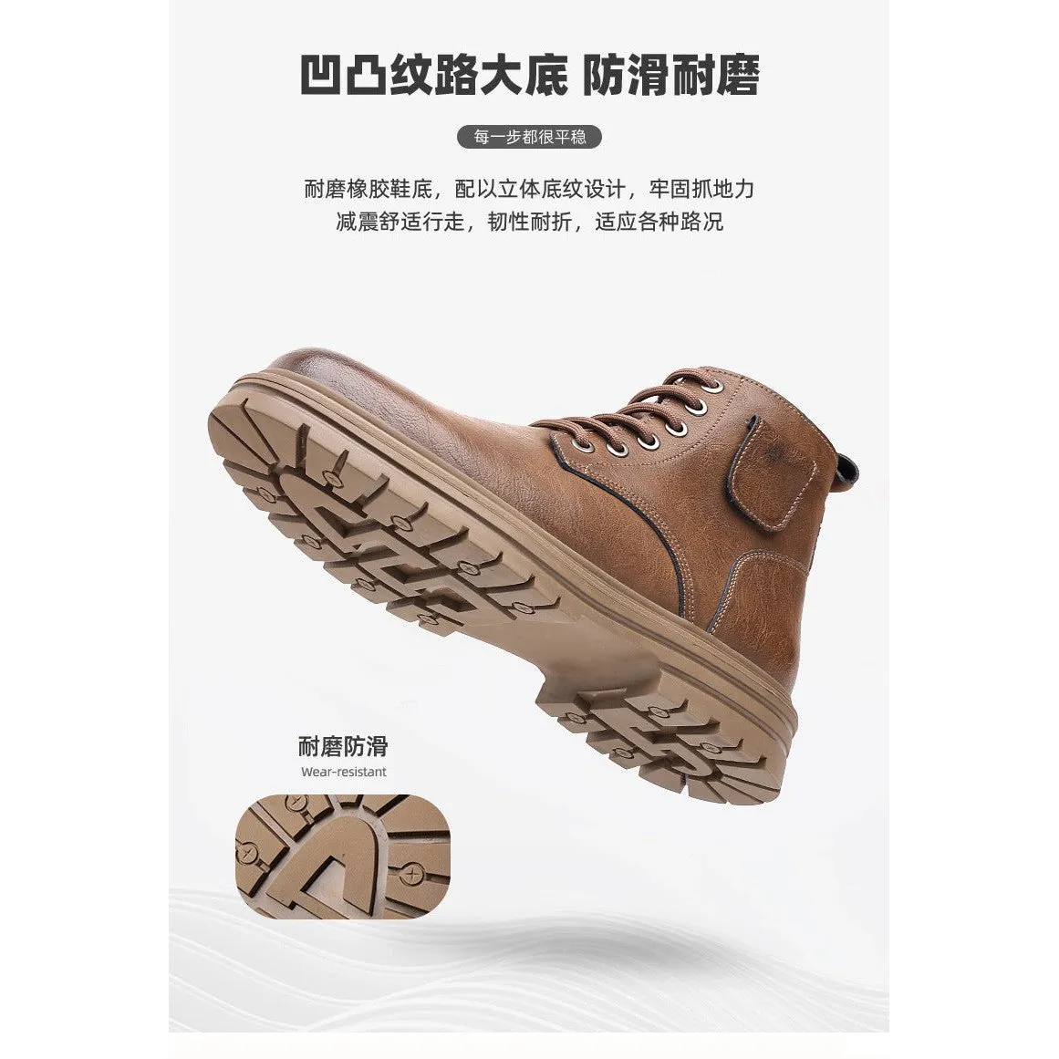 INSTOCK-Men's retro style high top leather shoes Martin boots.