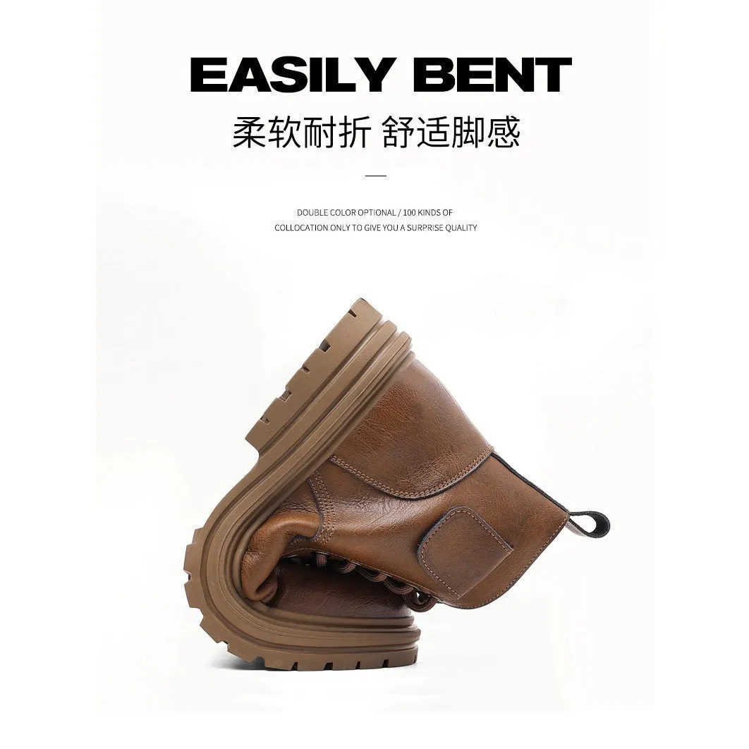 INSTOCK-Men's retro style high top leather shoes Martin boots.