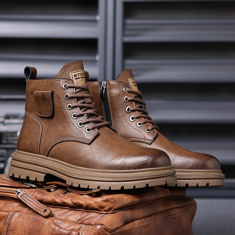 INSTOCK-Men's retro style high top leather shoes Martin boots.