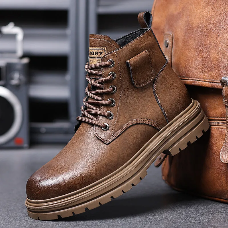 INSTOCK-Men's retro style high top leather shoes Martin boots.