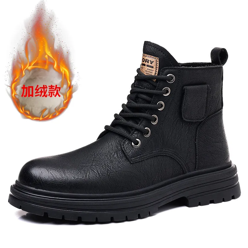 INSTOCK-Men's retro style high top leather shoes Martin boots.