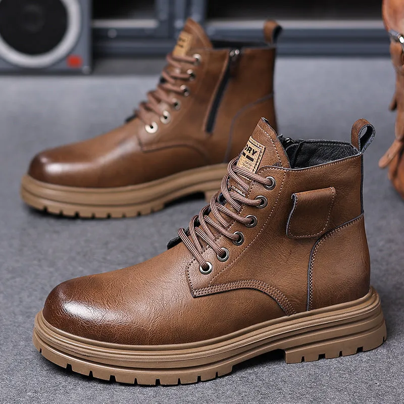 INSTOCK-Men's retro style high top leather shoes Martin boots.