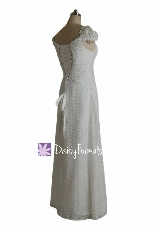 Ivory Lace Wedding Dress Bridal Party Dress Square Lace Bridal Gown (Colina)