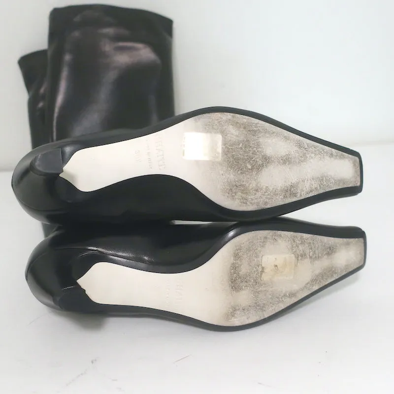 Khaite Davis Knee High Kitten Heel Boots Black Leather Size 38.5