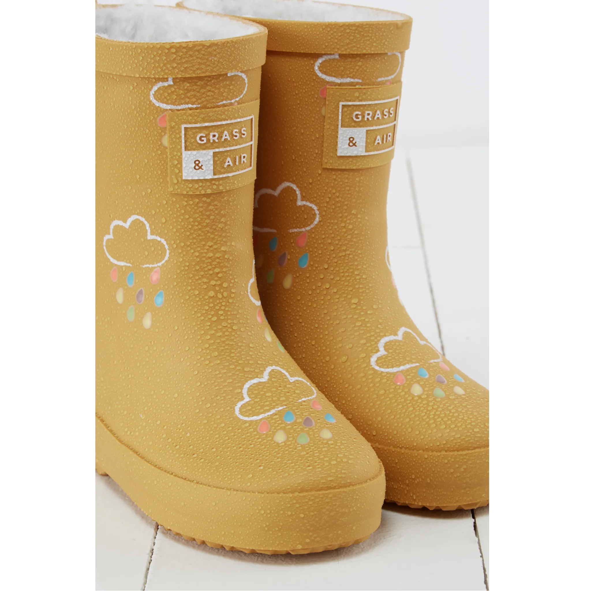 Kids Fleece Lined Wellies - Ochre
