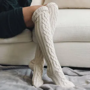 KNEE HIGH CABLE SOCKS OATMEAL