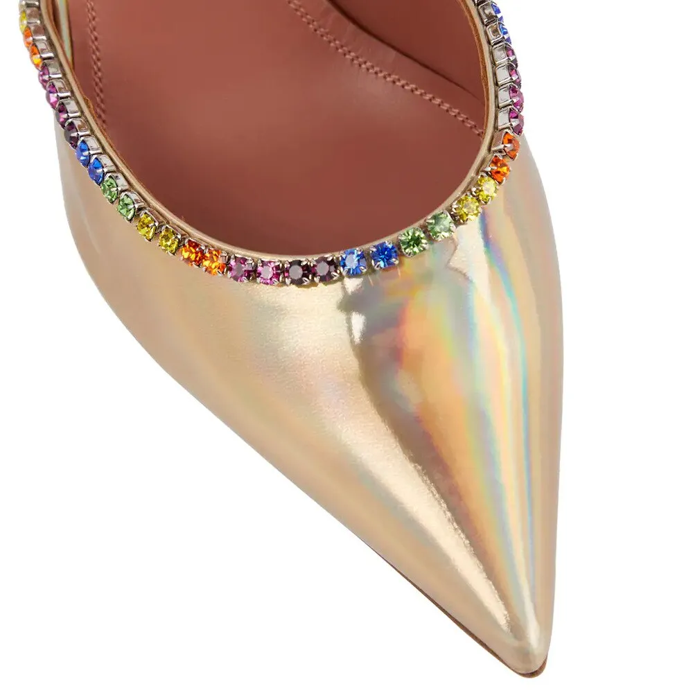Korean Version of The Trendy Half-slip Women's Shoes with Rhinestone Satin Wine Glass Heels Baotou Slippers
