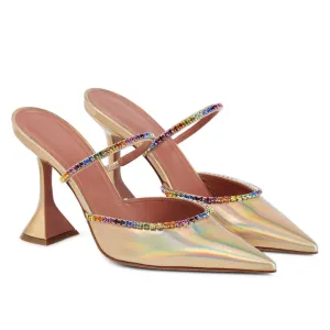 Korean Version of The Trendy Half-slip Women's Shoes with Rhinestone Satin Wine Glass Heels Baotou Slippers