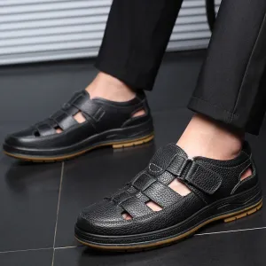 Leather Middle-aged Baotou Sandals Men's Hollow Breathable Leather Shoes