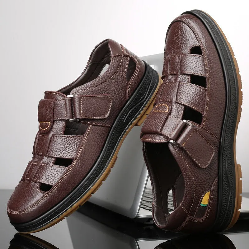 Leather Middle-aged Baotou Sandals Men's Hollow Breathable Leather Shoes
