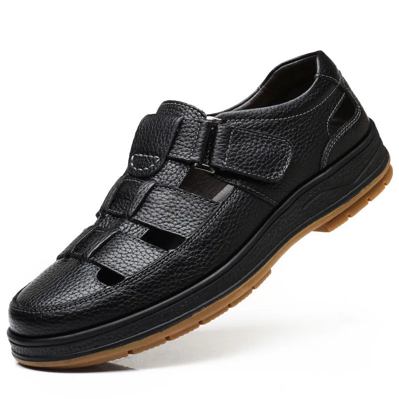 Leather Middle-aged Baotou Sandals Men's Hollow Breathable Leather Shoes