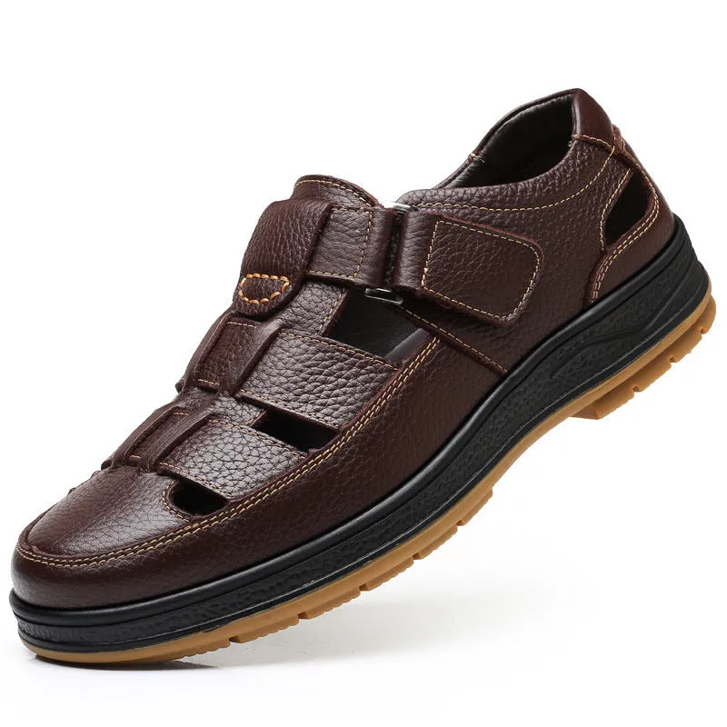 Leather Middle-aged Baotou Sandals Men's Hollow Breathable Leather Shoes