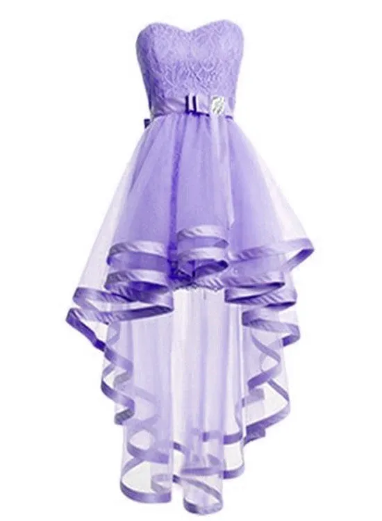 Light Purple Tulle High Low Sweetheart Party Dress, Tulle Homecoming Dress