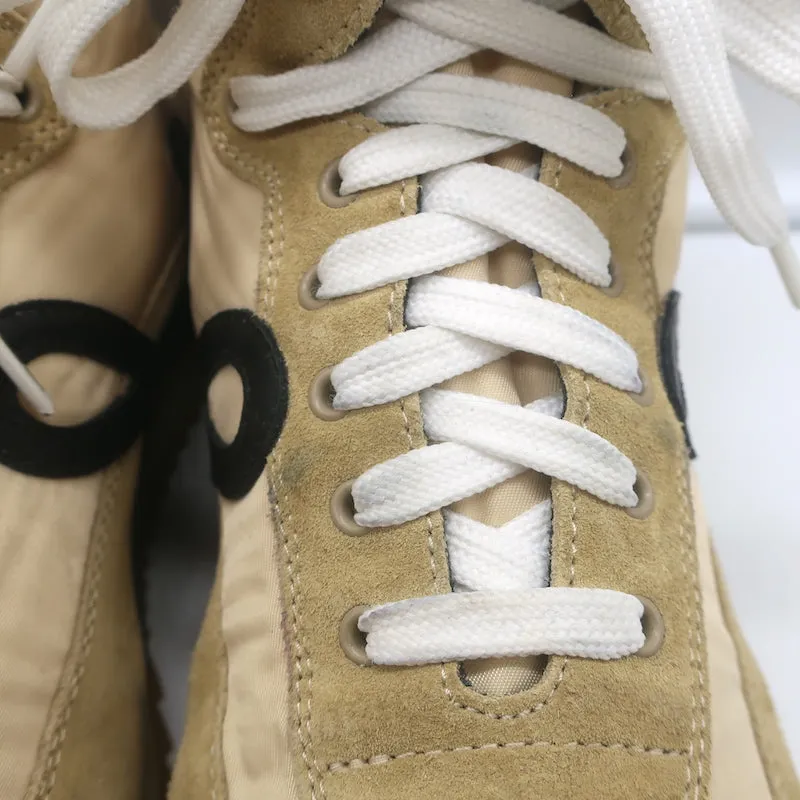 Loewe Flow Runner High-Top Sneakers Gold Nylon & Suede Size 39