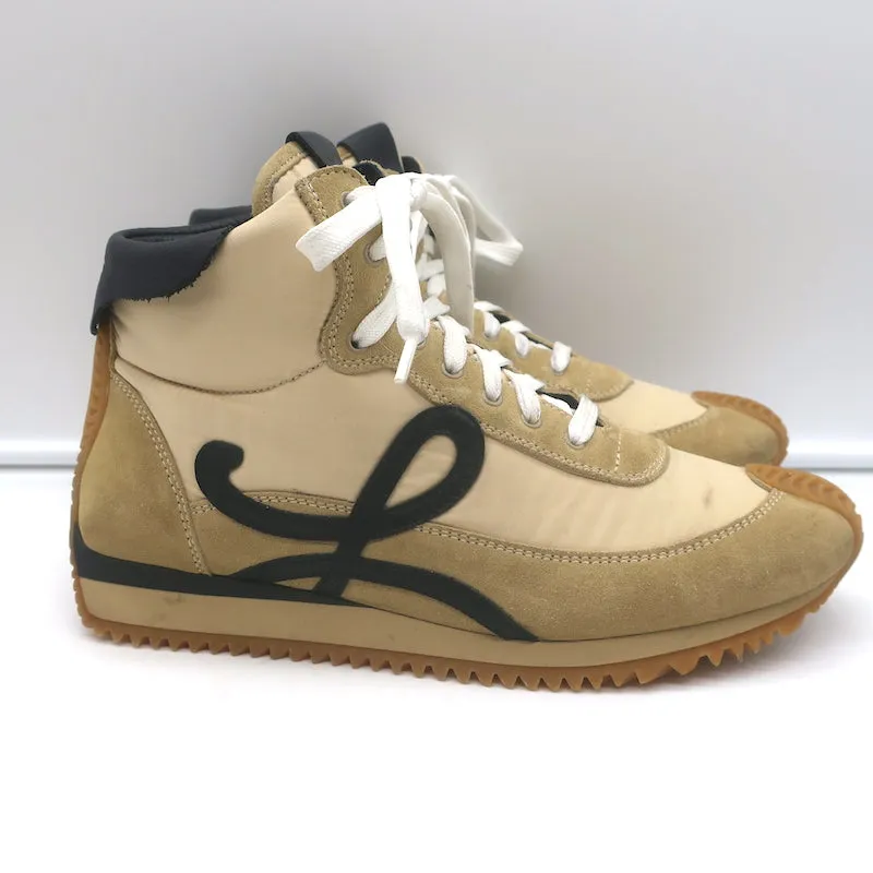 Loewe Flow Runner High-Top Sneakers Gold Nylon & Suede Size 39