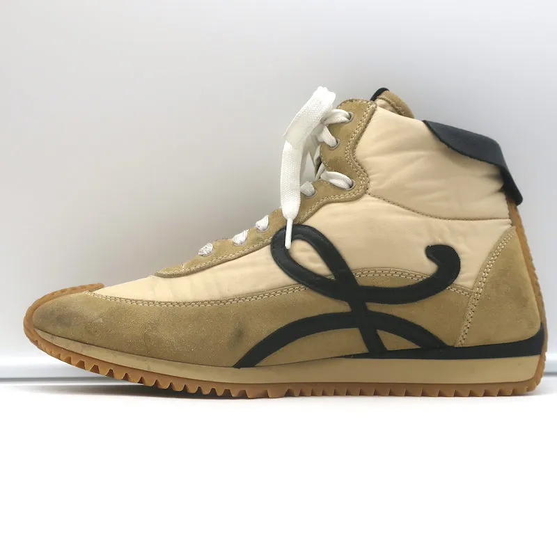 Loewe Flow Runner High-Top Sneakers Gold Nylon & Suede Size 39