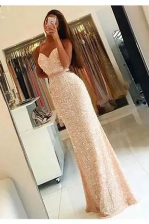 Long Spaghetii Straps Sheath Sequin Criss Cross Long Prom Dress OK620