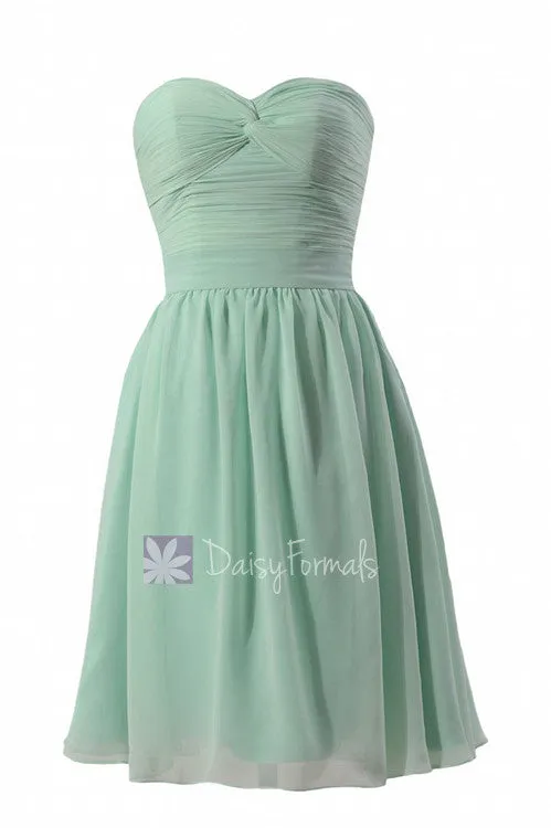 Lovely Mint Green Chiffon Cocktail Dress Short Sweetheart Bridesmaid Dress(BM4044)