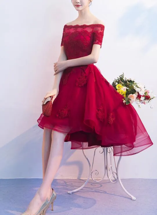 Lovely Wine Red High Low Formal Dress, Cute Party Dresses, High Low Homecoming Dresses