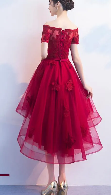 Lovely Wine Red High Low Formal Dress, Cute Party Dresses, High Low Homecoming Dresses