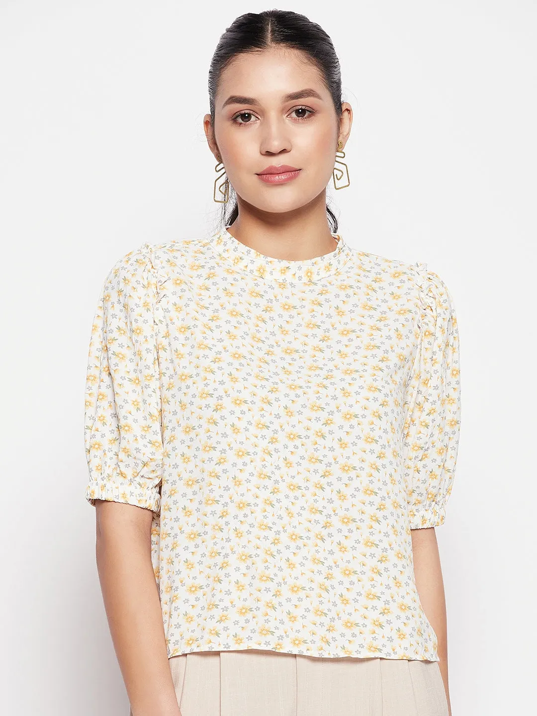 Madame Printed Puff Sleeve Top