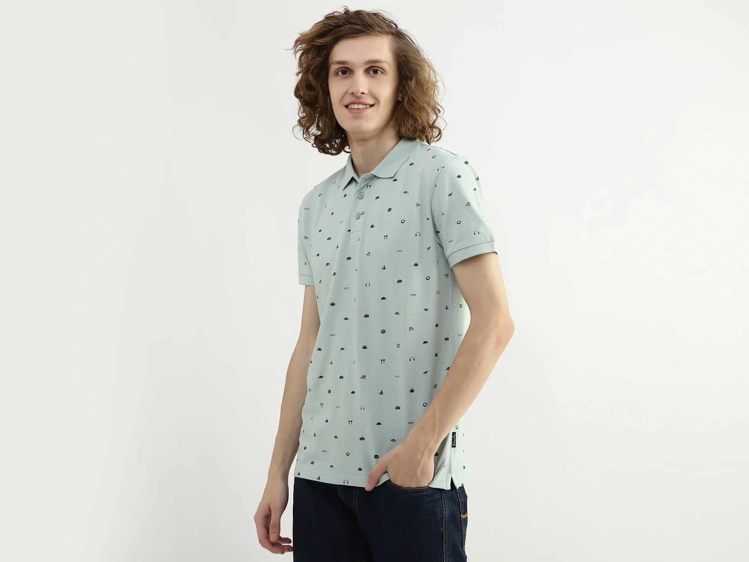 Men Printed Polo Collar T-shirt