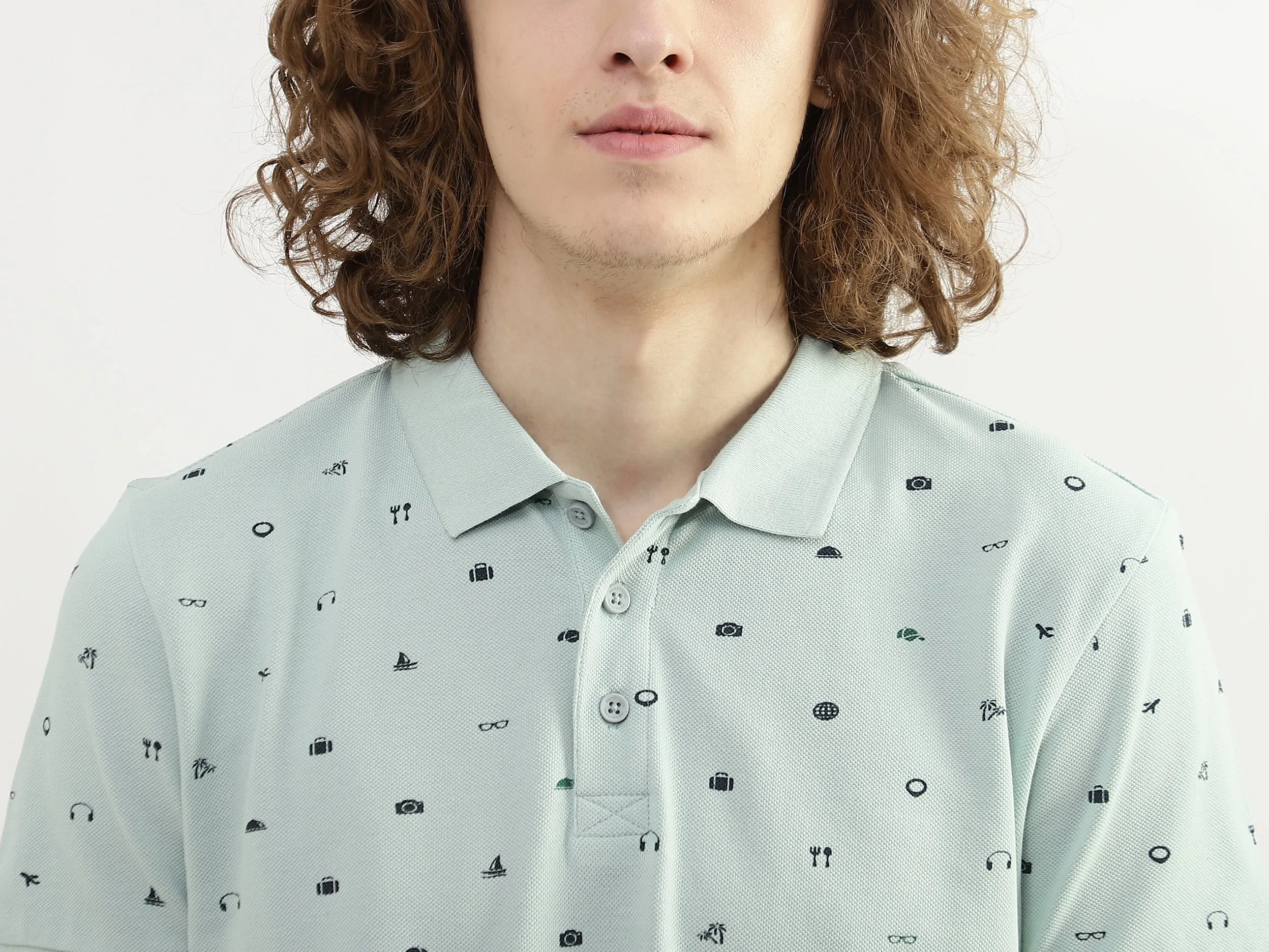 Men Printed Polo Collar T-shirt