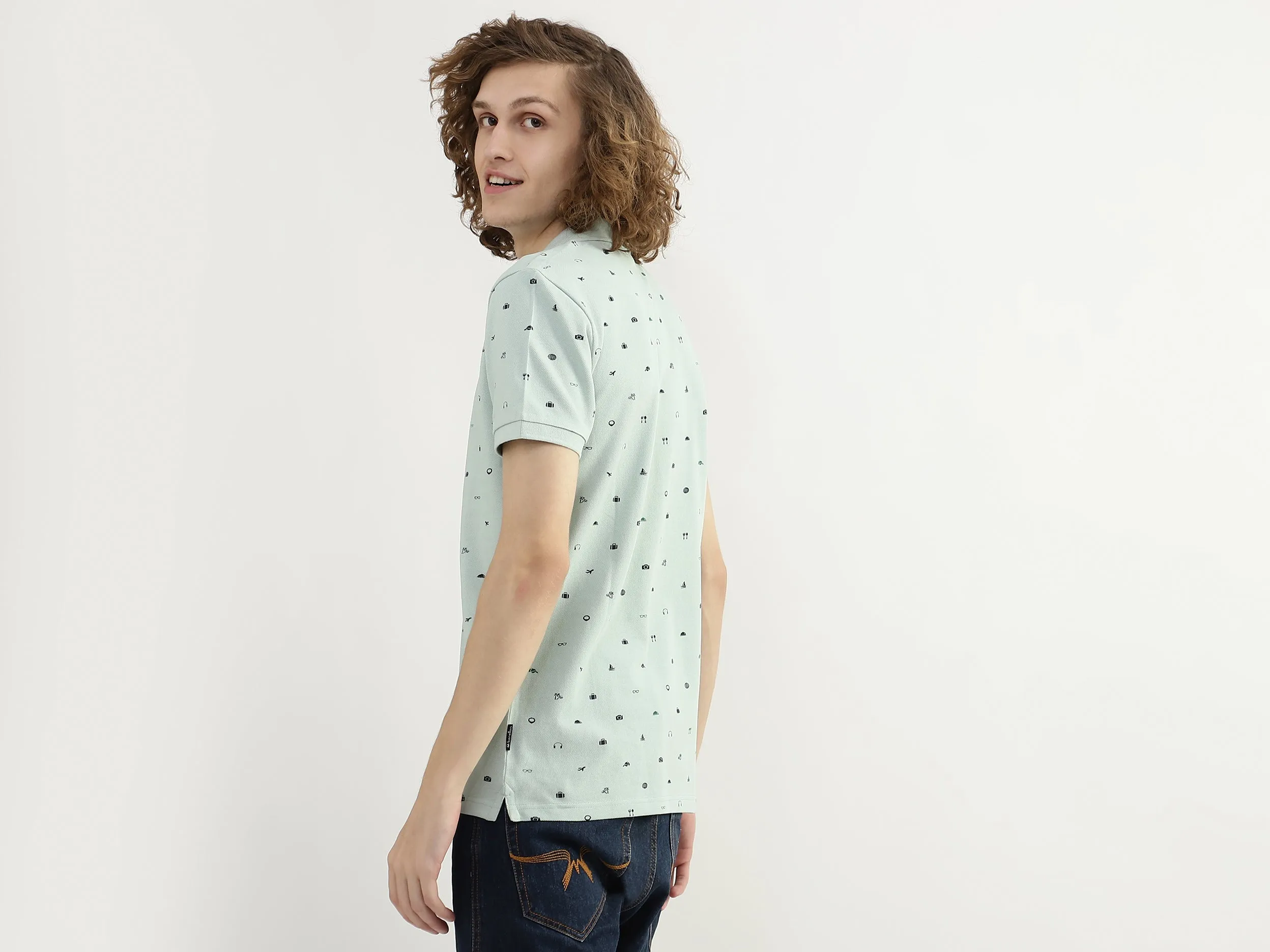 Men Printed Polo Collar T-shirt