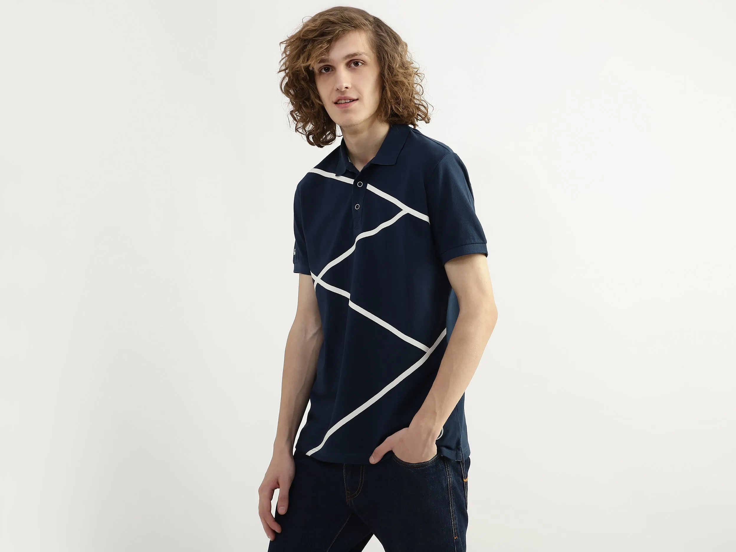 Men Striped Polo Collar T-shirt