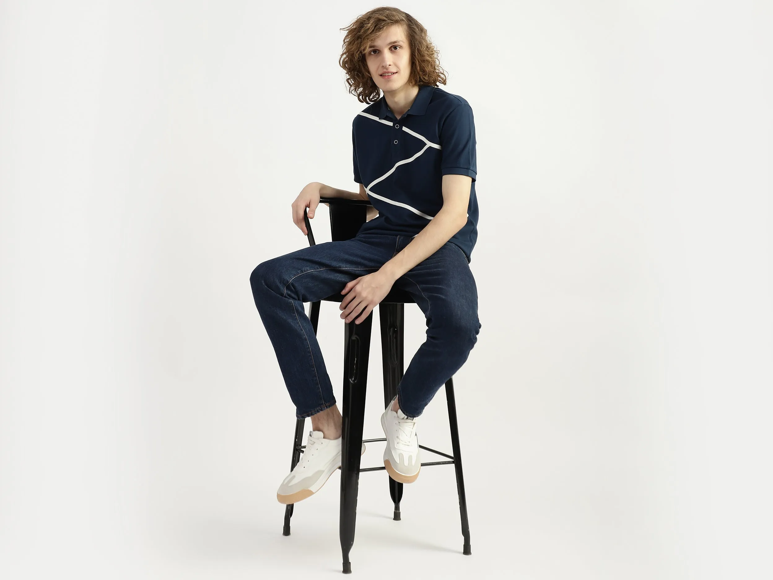 Men Striped Polo Collar T-shirt
