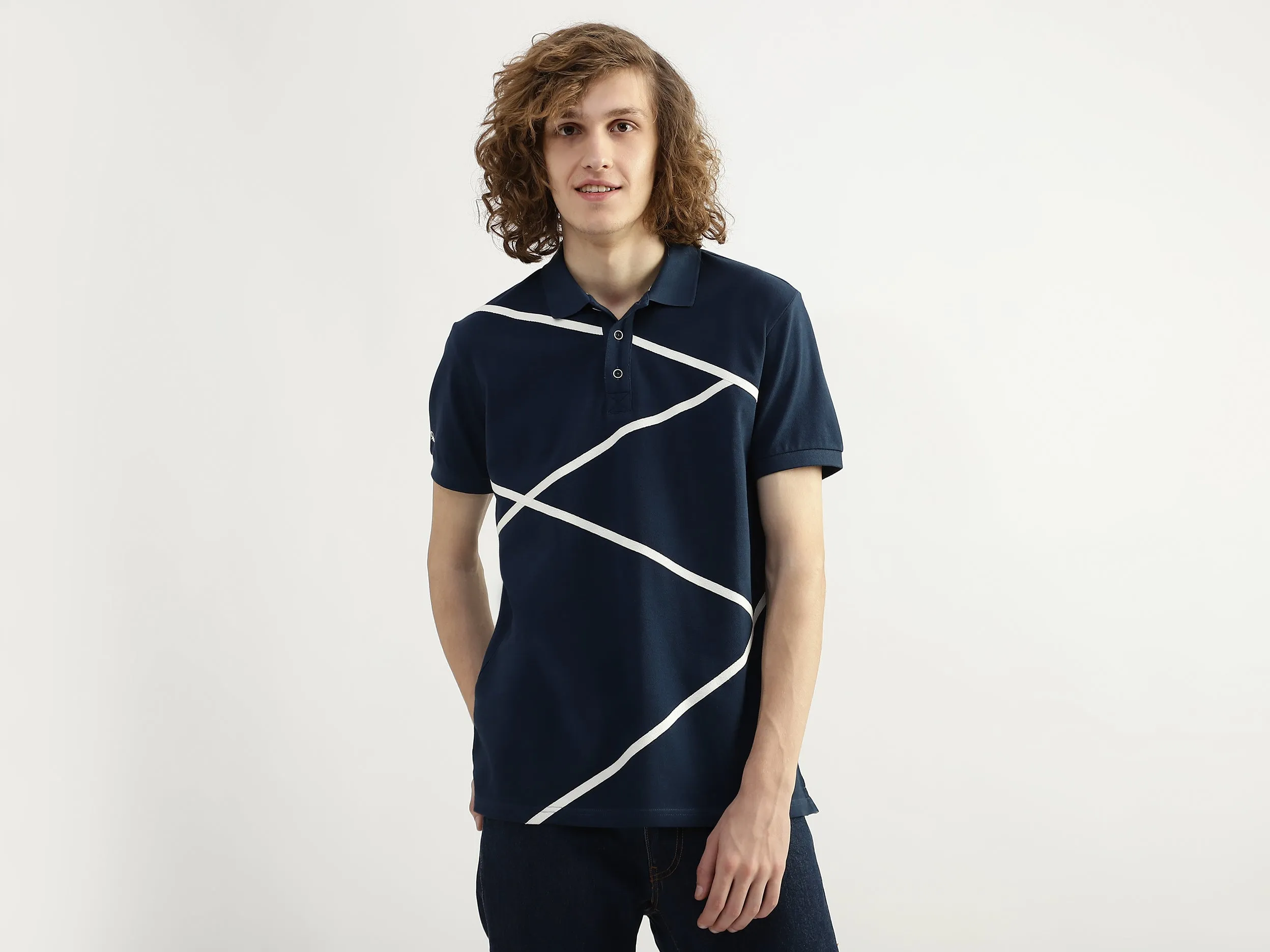 Men Striped Polo Collar T-shirt