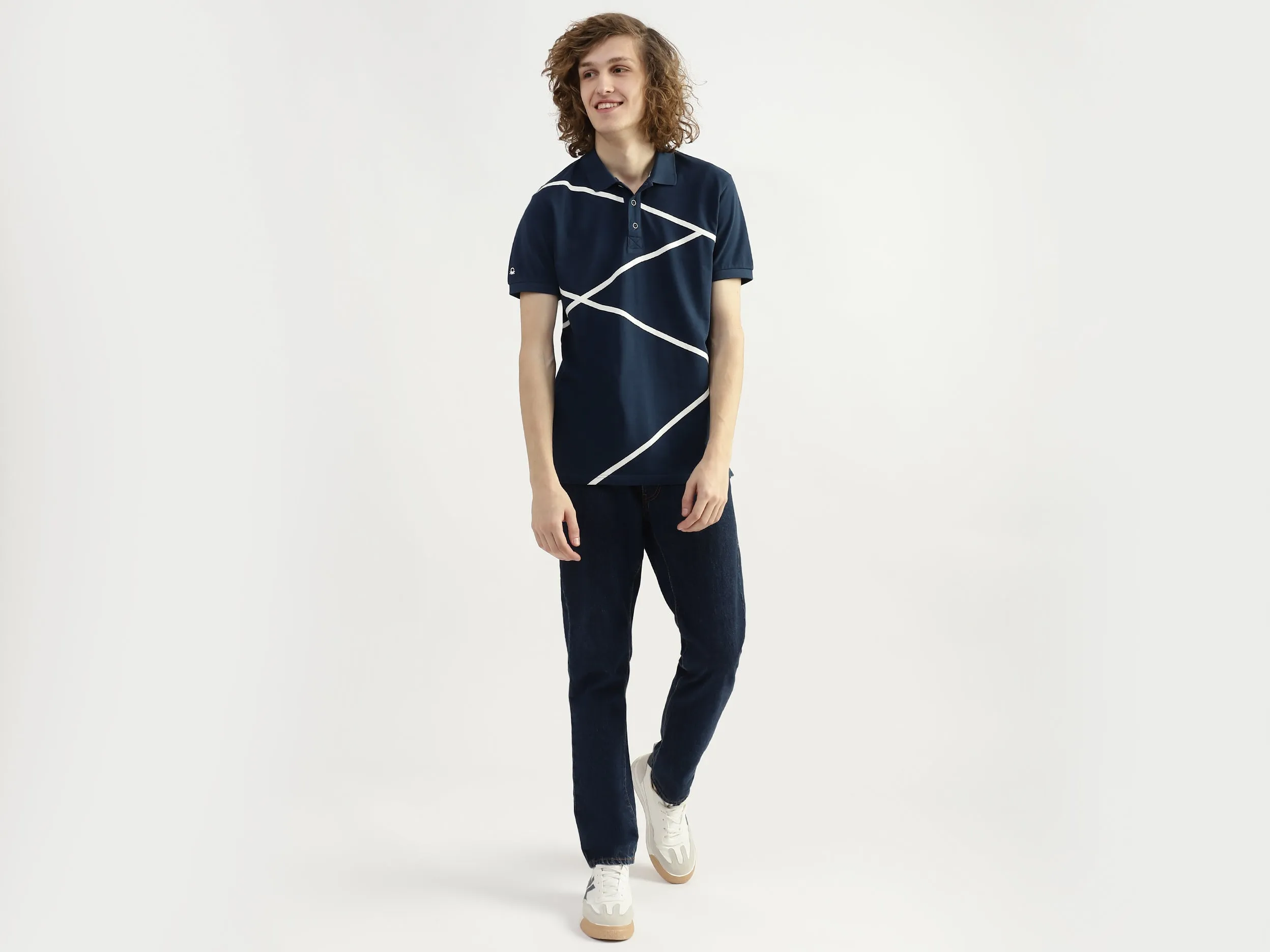 Men Striped Polo Collar T-shirt