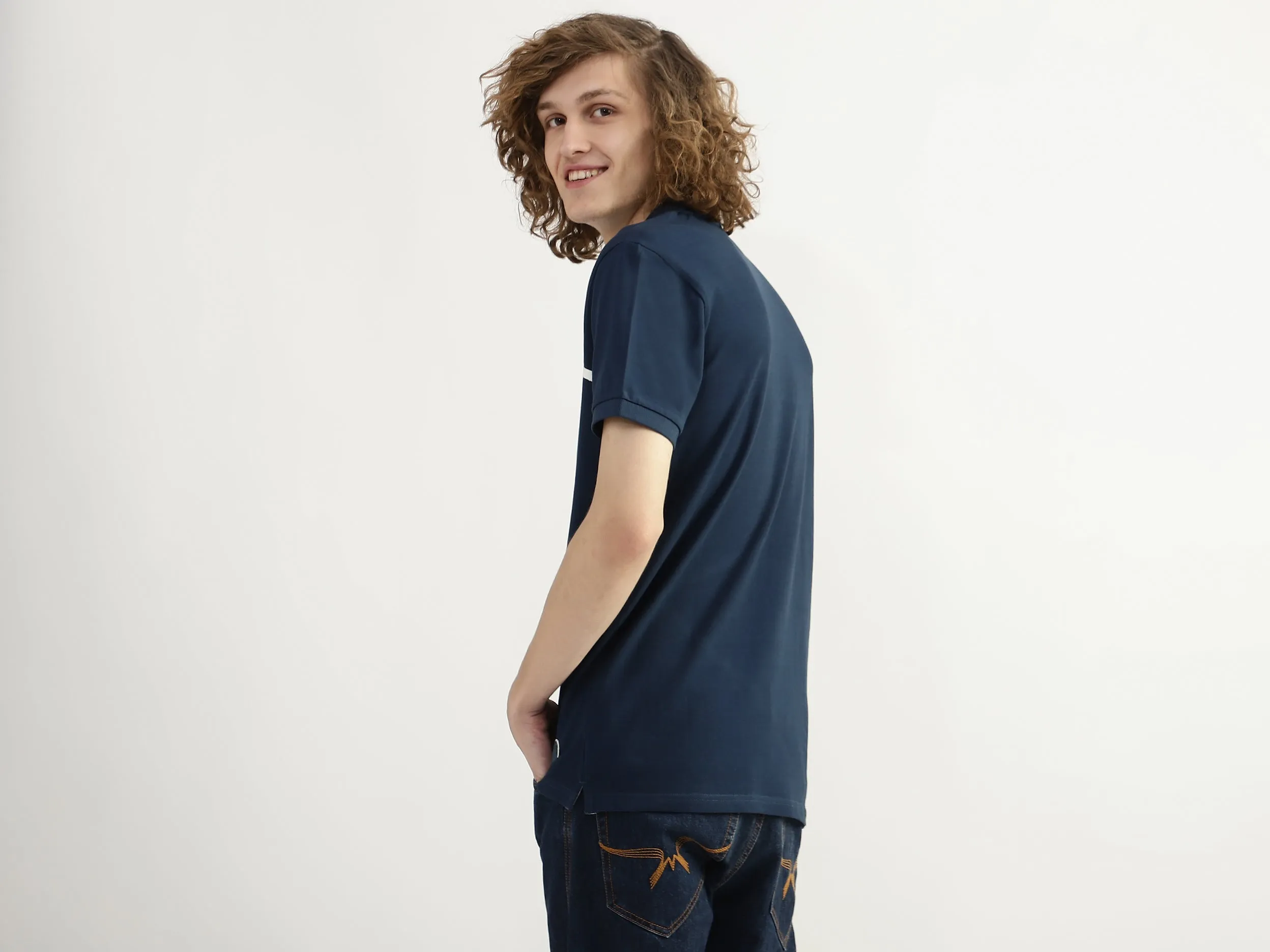 Men Striped Polo Collar T-shirt