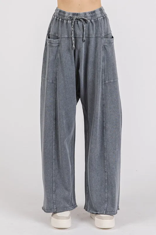 Mineral Wash Elastic Waist Barrel Leg Baggy Pants