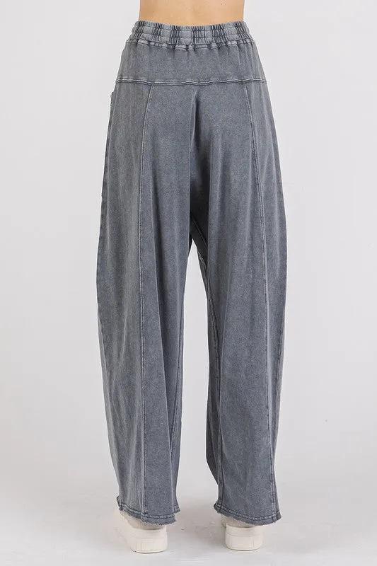 Mineral Wash Elastic Waist Barrel Leg Baggy Pants