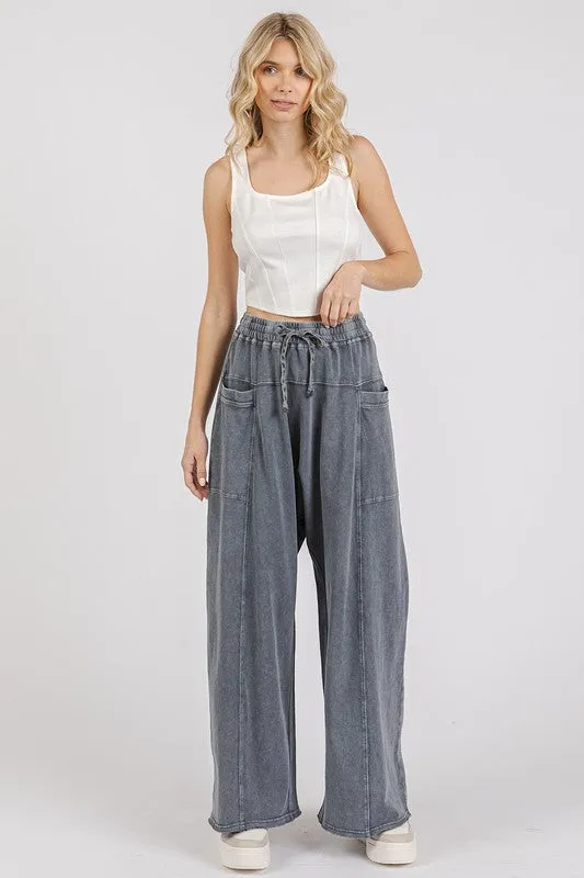 Mineral Wash Elastic Waist Barrel Leg Baggy Pants